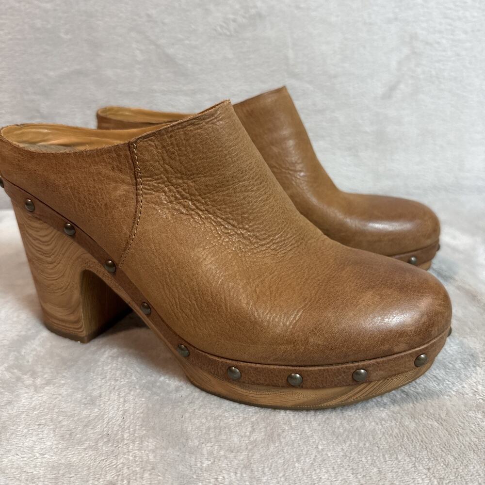 Kork Ease Demi Clog US 9 Brown Leather Wood Heel Studded Retro Boho Western